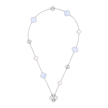 [Shinejoy]DETACHABLE CLOVER 15(11+4) FLOWER SILVER NECKLACE SET