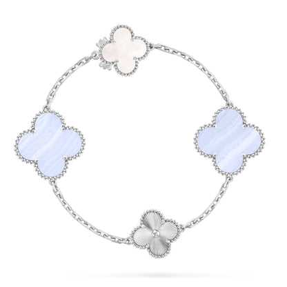 [Shinejoy]DETACHABLE CLOVER 15(11+4) FLOWER SILVER NECKLACE SET