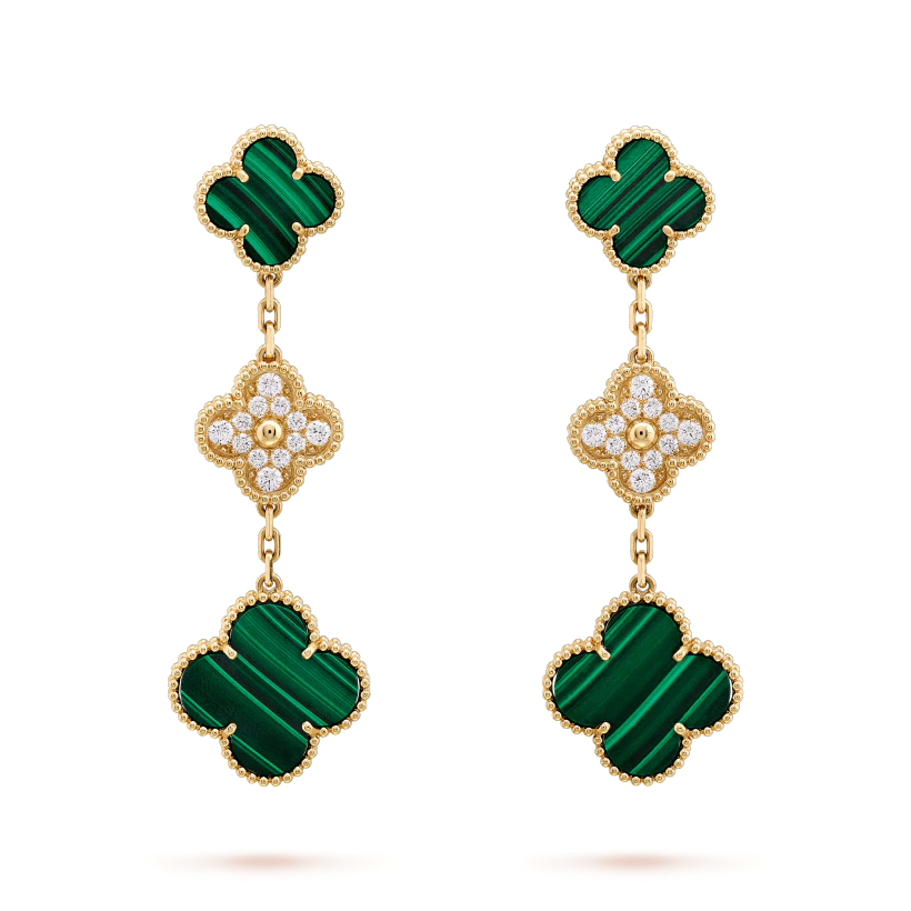 [Shinejoy]CLOVER EARRINGS GOLD MALACHITE DIAMOND 3 MOTIF