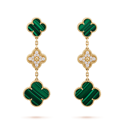 [Shinejoy]CLOVER EARRINGS GOLD MALACHITE DIAMOND 3 MOTIF