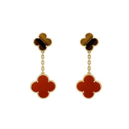 [Shinejoy]CLOVER  2 MOTIF  TIGER EYE CARNELIAN EARRINGS