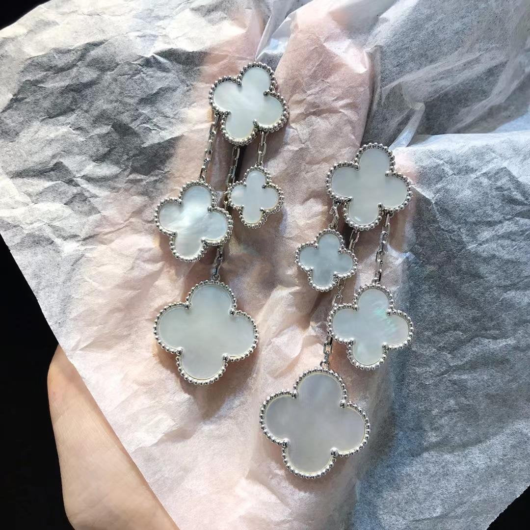 [Shinejoy]CLOVER EARRINGS WHITE MOP 4 MOTIFS SILVER