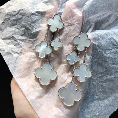 [Shinejoy]CLOVER EARRINGS WHITE MOP 4 MOTIFS SILVER