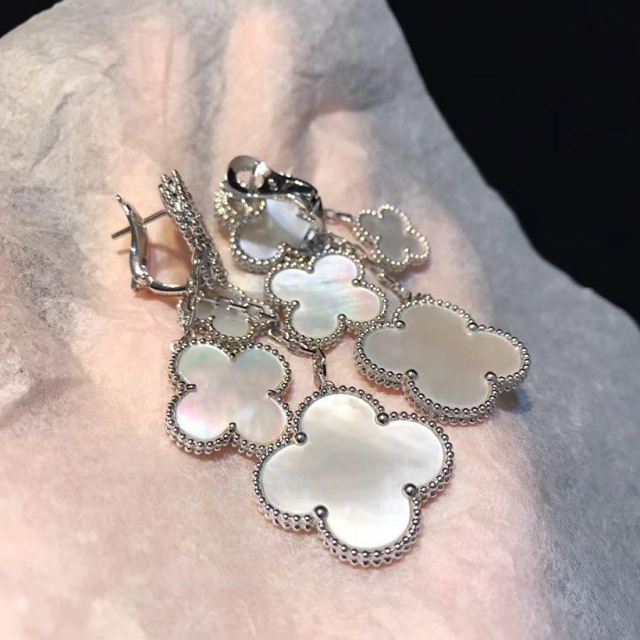 [Shinejoy]CLOVER EARRINGS WHITE MOP 4 MOTIFS SILVER