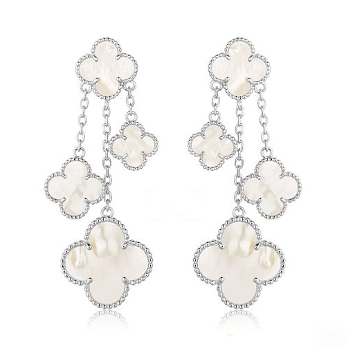 [Shinejoy]CLOVER EARRINGS WHITE MOP 4 MOTIFS SILVER