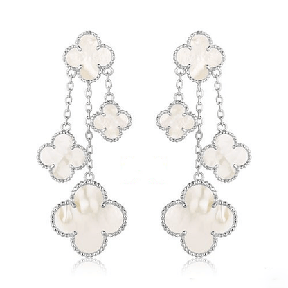 [Shinejoy]CLOVER EARRINGS WHITE MOP 4 MOTIFS SILVER