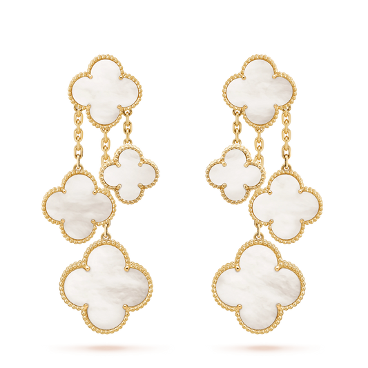 [Shinejoy]CLOVER EARRINGS WHITE MOP 4 MOTIFS GOLD