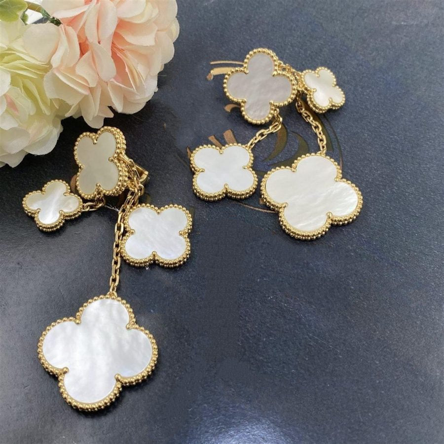 [Shinejoy]CLOVER EARRINGS WHITE MOP 4 MOTIFS GOLD