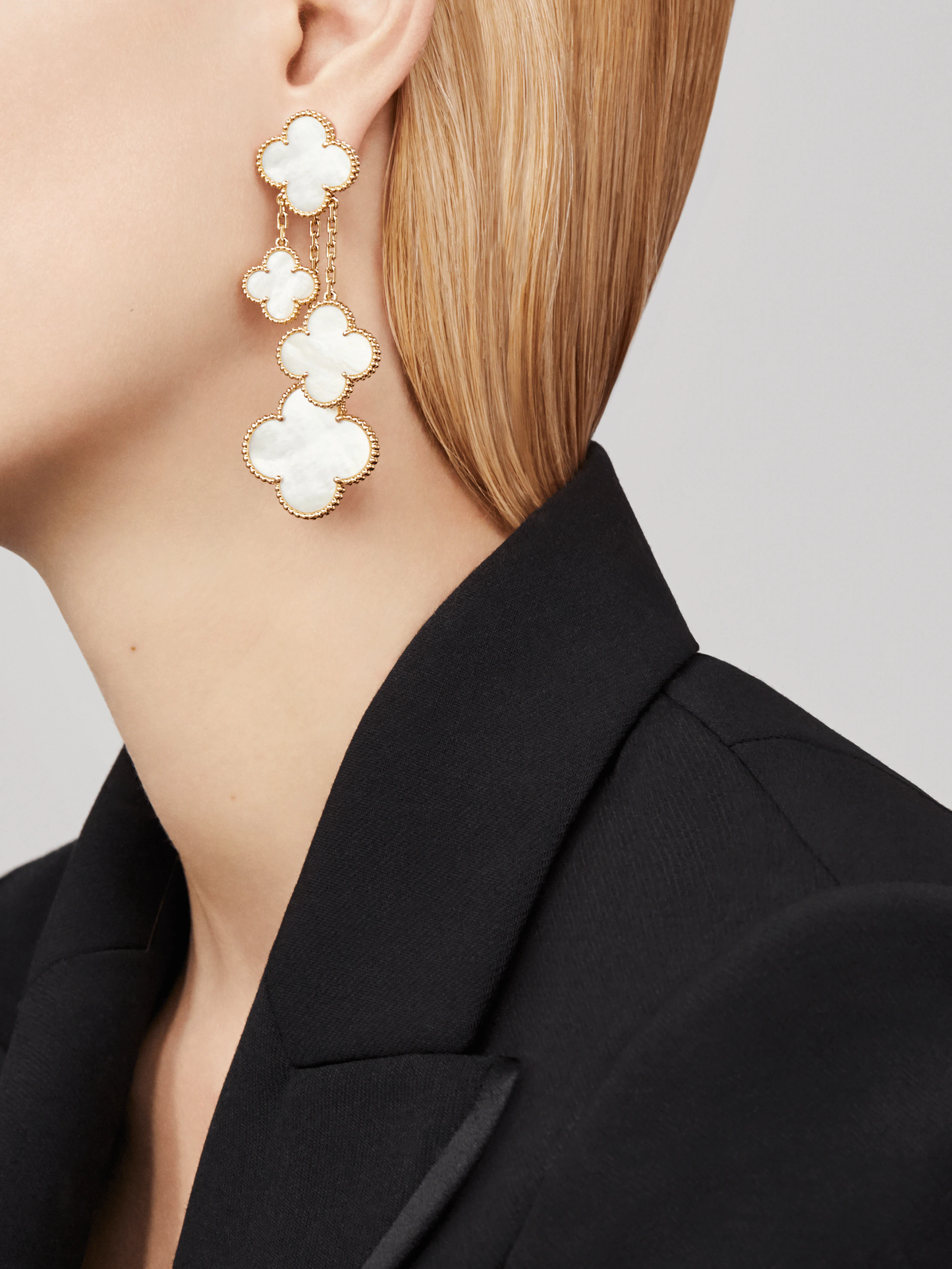 [Shinejoy]CLOVER EARRINGS WHITE MOP 4 MOTIFS GOLD