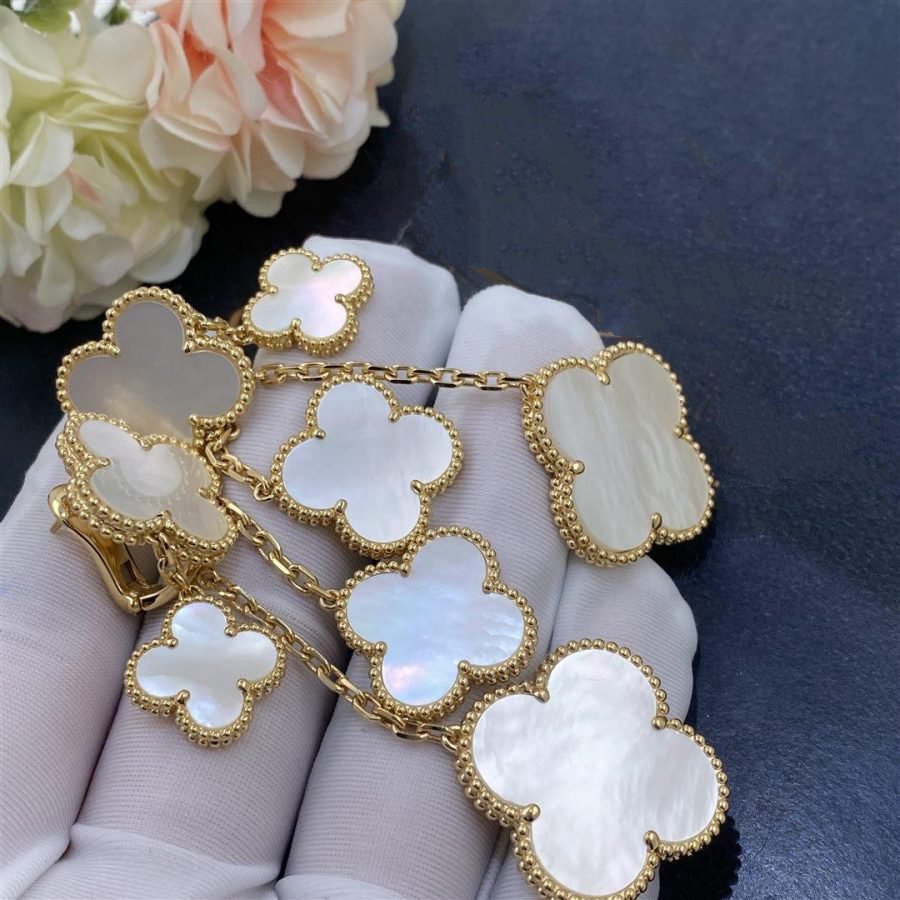 [Shinejoy]CLOVER EARRINGS WHITE MOP 4 MOTIFS GOLD