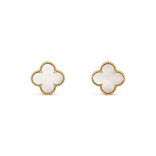 [Shinejoy]CLOVER MEDIUM 1 MOTIFS  WHITE MOP STUD EARRINGS