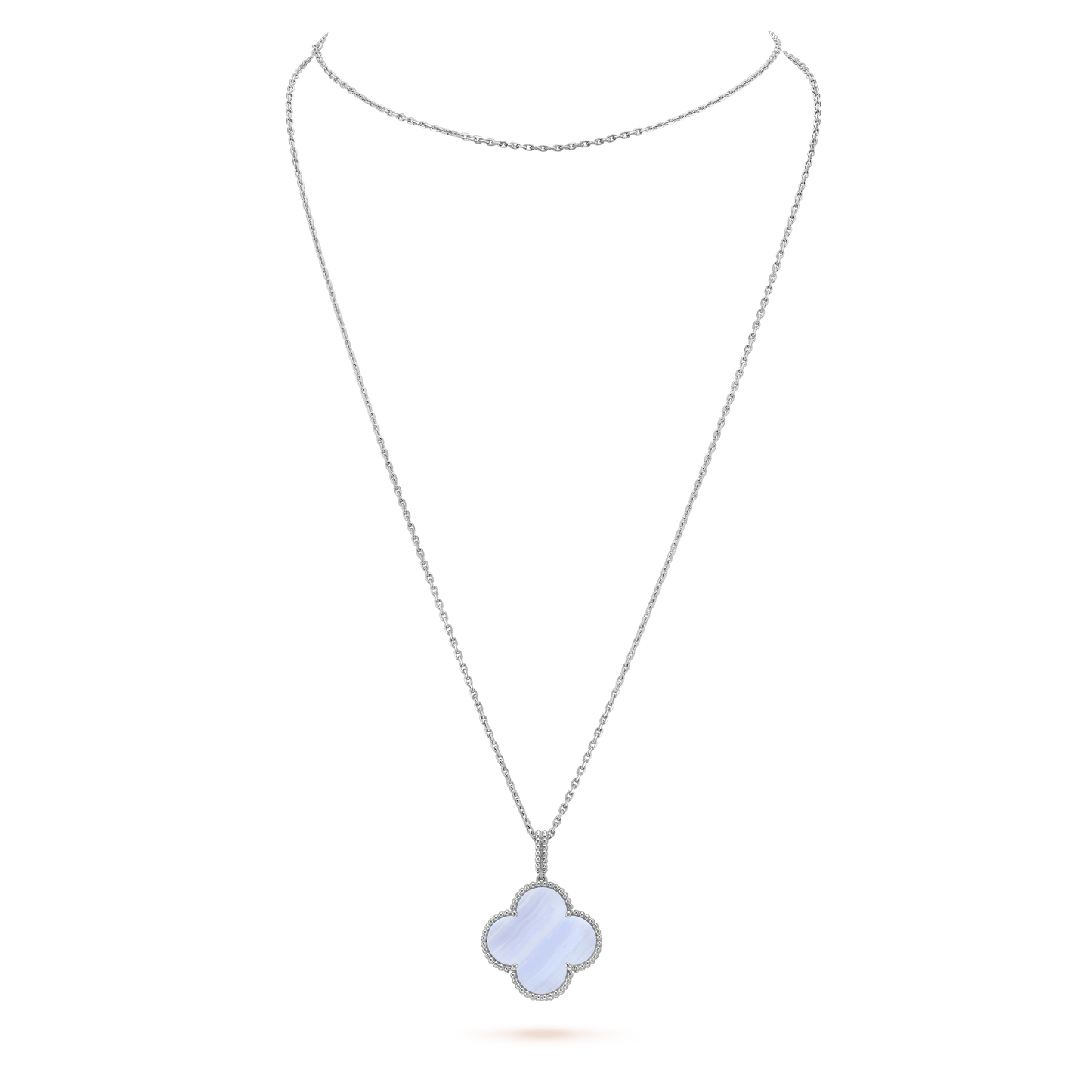 [Shinejoy]CLOVER SILVER CHALCEDONY BIG CLOVER NECKLACE
