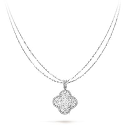 [Shinejoy]CLOVER 25MM SILVER FULL DIAMOND BIG CLOVER NECKLACE