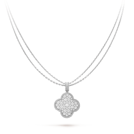 [Shinejoy]CLOVER 25MM SILVER FULL DIAMOND BIG CLOVER NECKLACE