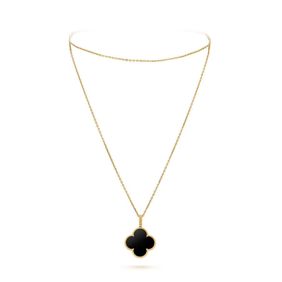 [Shinejoy]CLOVER 25MM GOLD ONYX BIG CLOVER NECKLACE