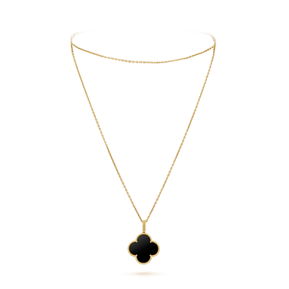 [Shinejoy]CLOVER 25MM GOLD ONYX BIG CLOVER NECKLACE