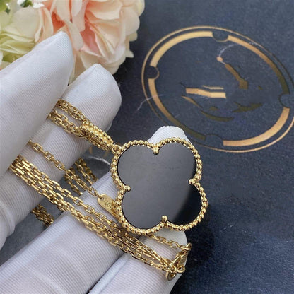 [Shinejoy]CLOVER 25MM GOLD ONYX BIG CLOVER NECKLACE