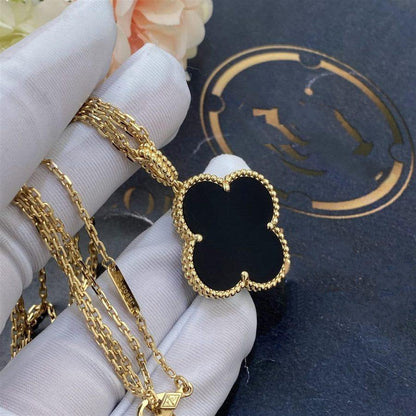 [Shinejoy]CLOVER 25MM GOLD ONYX BIG CLOVER NECKLACE