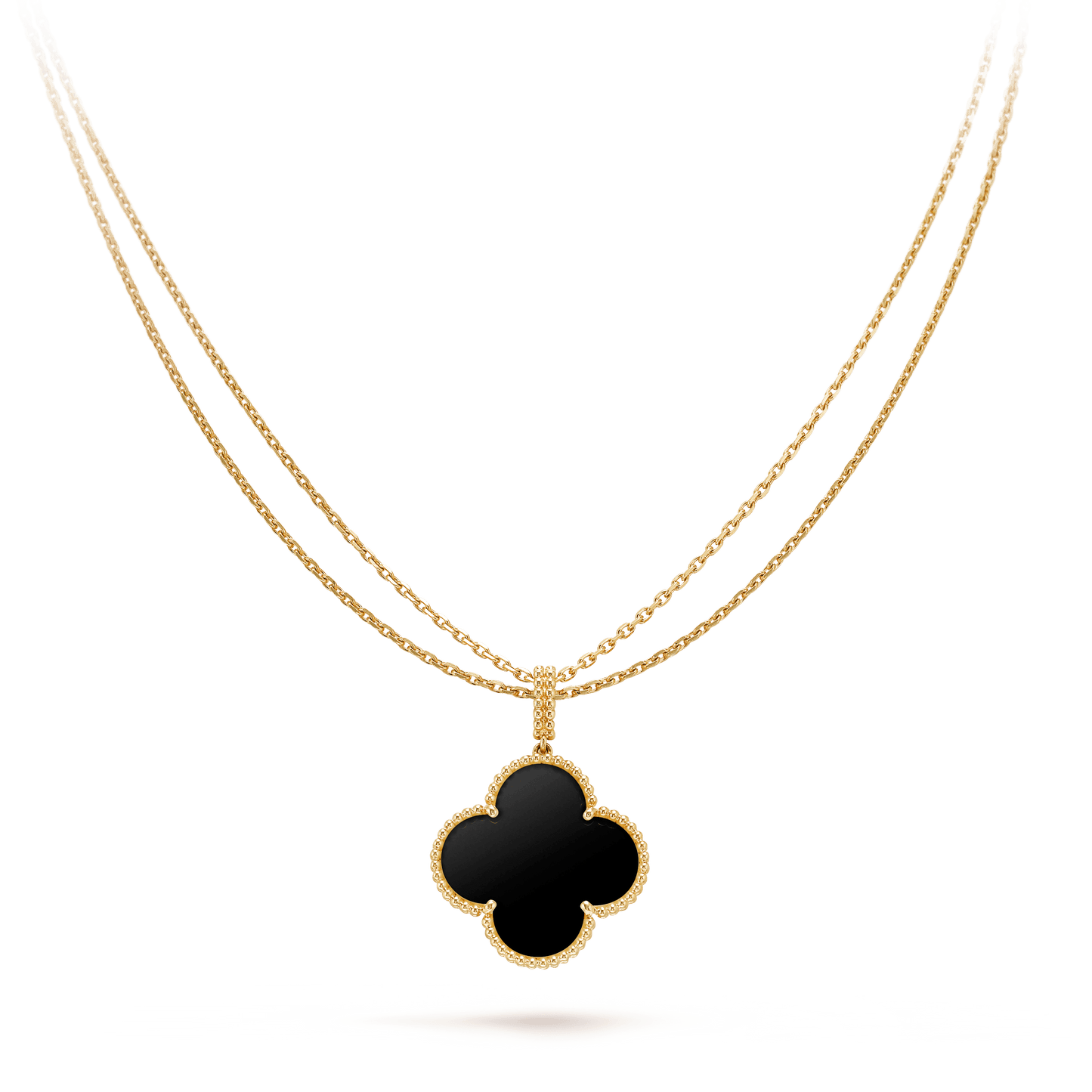 [Shinejoy]CLOVER 25MM GOLD ONYX BIG CLOVER NECKLACE
