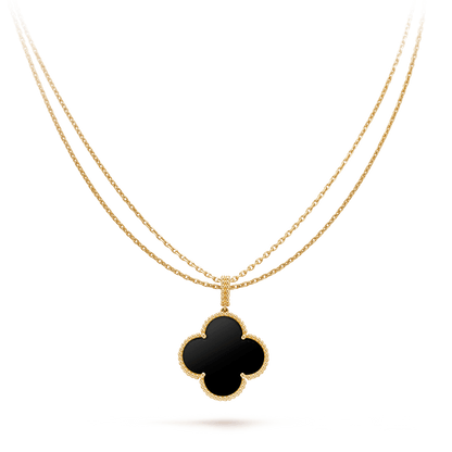 [Shinejoy]CLOVER 25MM GOLD ONYX BIG CLOVER NECKLACE