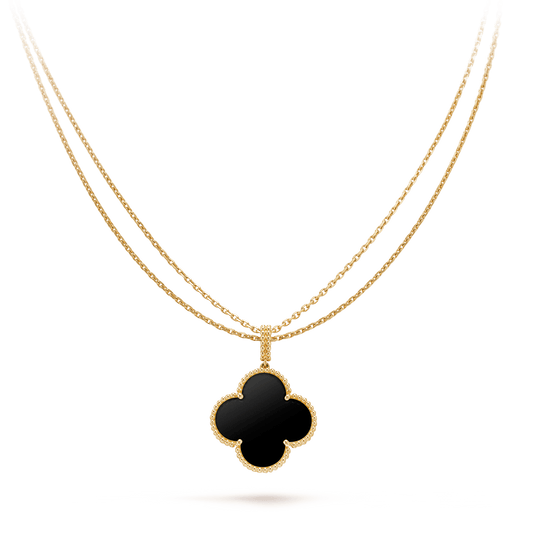 [Shinejoy]CLOVER 25MM GOLD ONYX BIG CLOVER NECKLACE