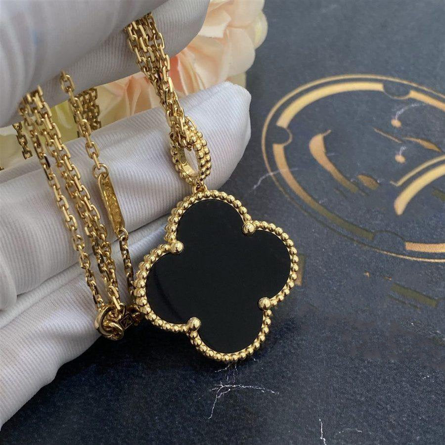 [Shinejoy]CLOVER 25MM GOLD ONYX BIG CLOVER NECKLACE