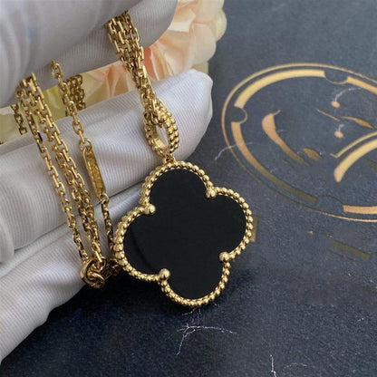 [Shinejoy]CLOVER 25MM GOLD ONYX BIG CLOVER NECKLACE
