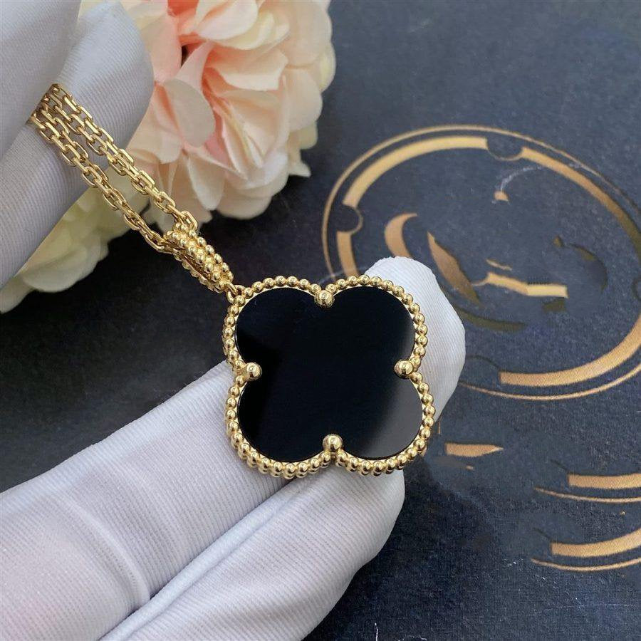 [Shinejoy]CLOVER 25MM GOLD ONYX BIG CLOVER NECKLACE
