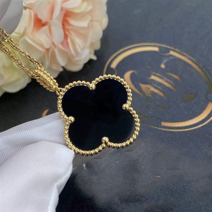 [Shinejoy]CLOVER 25MM GOLD ONYX BIG CLOVER NECKLACE