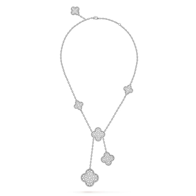 [Shinejoy]CLOVER 5 MOTIFS SILVER DIAMONDS NECKLACE