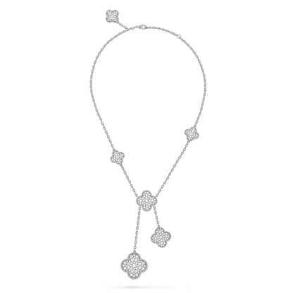 [Shinejoy]CLOVER 5 MOTIFS SILVER DIAMONDS NECKLACE