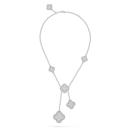 [Shinejoy]CLOVER 5 MOTIFS SILVER DIAMONDS NECKLACE