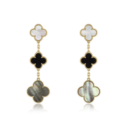 [Shinejoy]CLOVER EARRINGS GOLD ONYX MOP 3 MOTIF