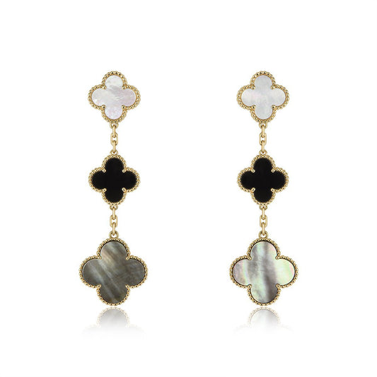 [Shinejoy]CLOVER EARRINGS GOLD ONYX MOP 3 MOTIF