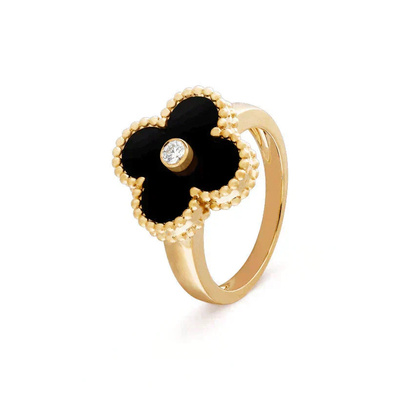 [Shinejoy]CLOVER ONYX RING GOLD DIAMOND