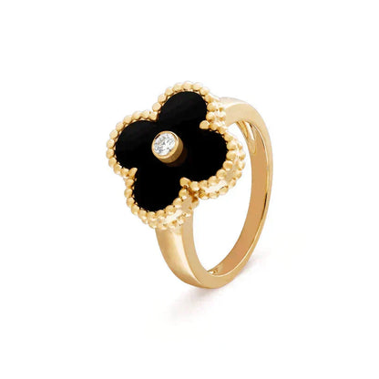 [Shinejoy]CLOVER ONYX RING GOLD DIAMOND