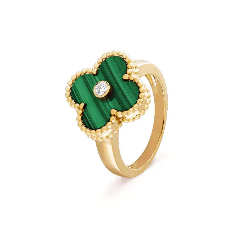 [Shinejoy]CLOVER MALACHITE RING GOLD DIAMOND